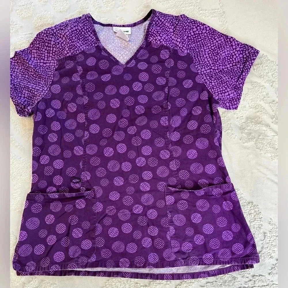 Scrubstar Purple Dots Scrub Top V-neck